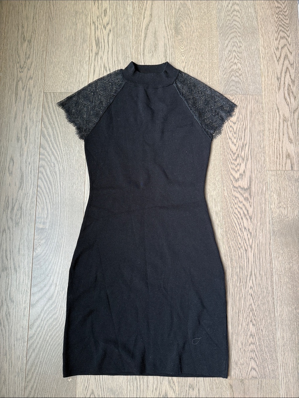 Black Lace Sleeve Mock Neck Bodycon Dress